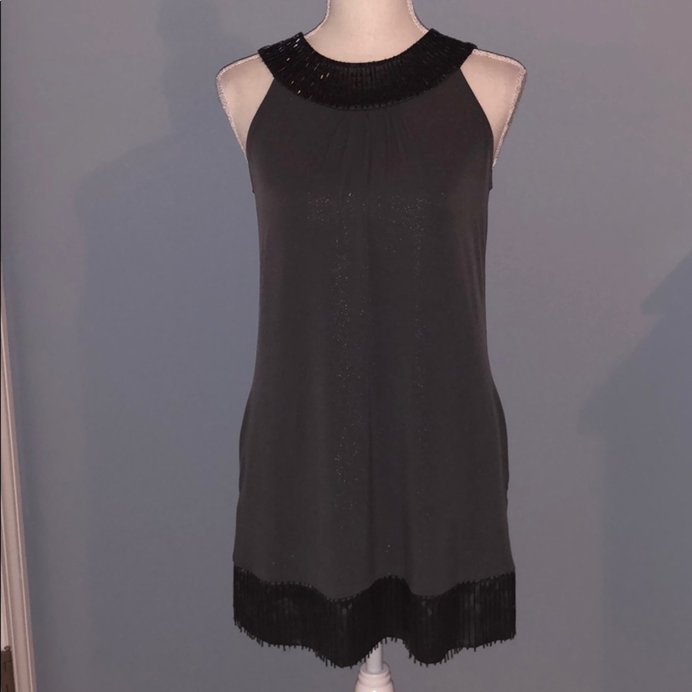 Express beaded fringe metallic mini dress
